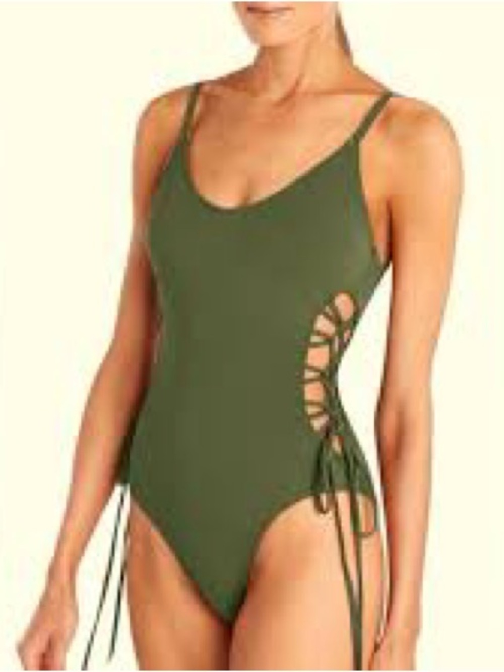 Hollister Olive Lace-Up Side One-Piece Swimsuit